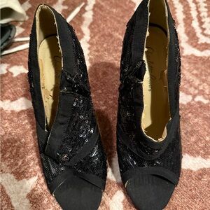Charlotte Russe Black Sequin Peep-Toe Heels